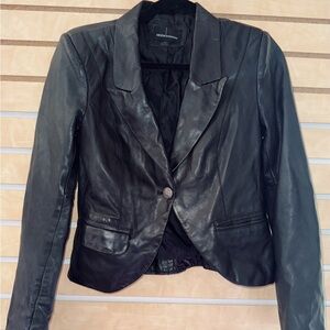 Moda International Black Faux Leather Blazer Jacket - Y2K 2000s Fitted Goth Rock